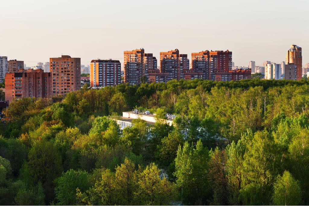 A park in the middle of a city